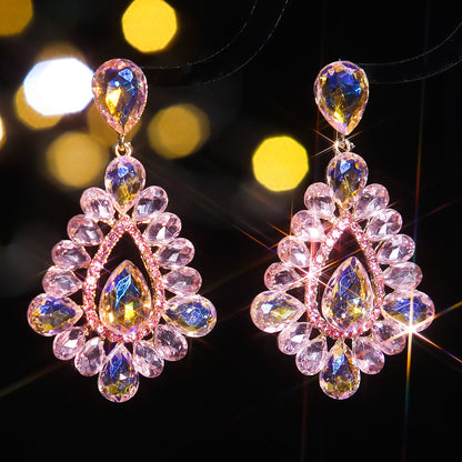 1 Pair Elegant Color Block Inlay Alloy Rhinestones Zircon Drop Earrings