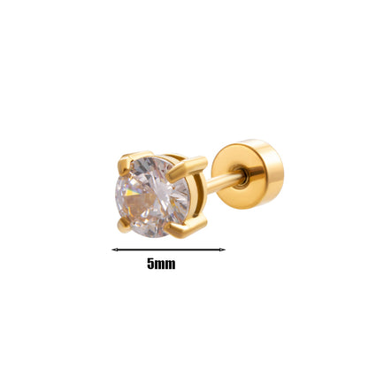 1 Piece Simple Style Round Plating Inlay Stainless Steel Zircon 18k Gold Plated Ear Studs