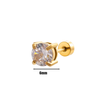 1 Piece Simple Style Round Plating Inlay Stainless Steel Zircon 18k Gold Plated Ear Studs