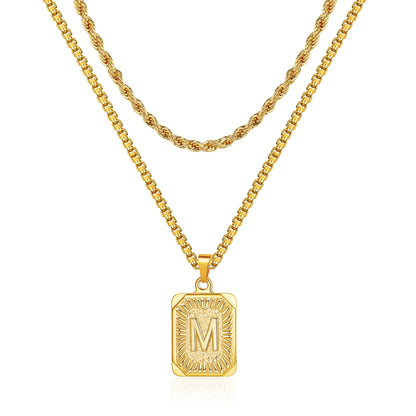 Hip-hop Letter Square Stainless Steel Plating 14k Gold Plated Unisex Double Layer Necklaces