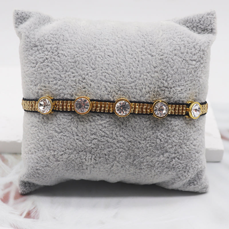 Ig Style Retro Heart Shape Glass Beaded Knitting Inlay Zircon Women's Bracelets