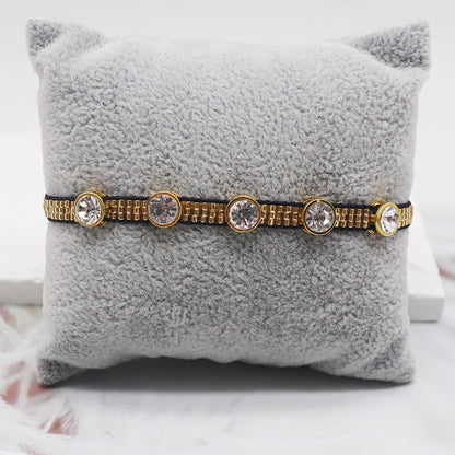 Ig Style Retro Heart Shape Glass Beaded Knitting Inlay Zircon Women's Bracelets