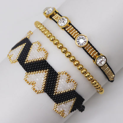 Ig Style Retro Heart Shape Glass Beaded Knitting Inlay Zircon Women's Bracelets