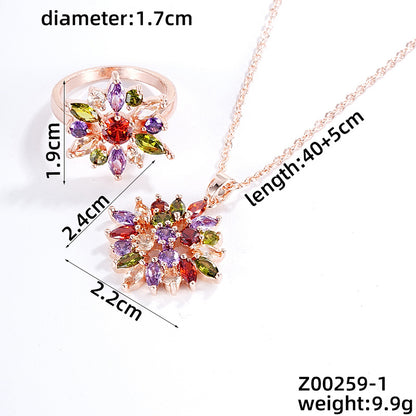 Casual Simple Style Classic Style Flower Copper Plating Inlay Zircon Rose Gold Plated Rings Necklace