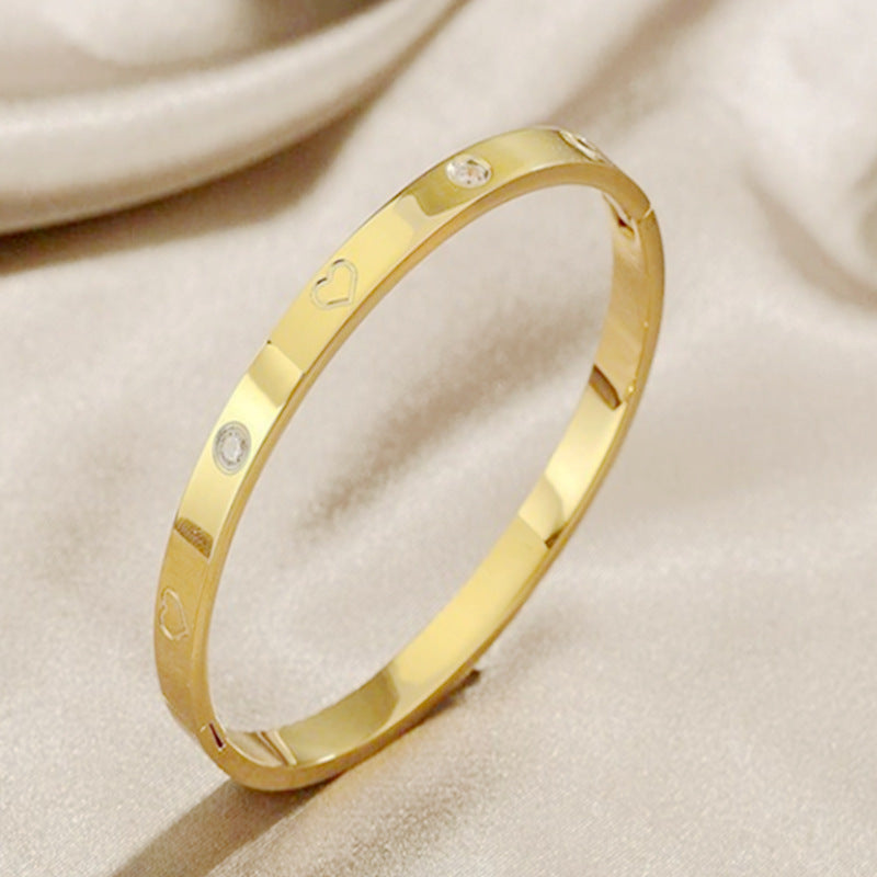 Simple Style Heart Shape Titanium Steel Plating Inlay Zircon Gold Plated Bangle