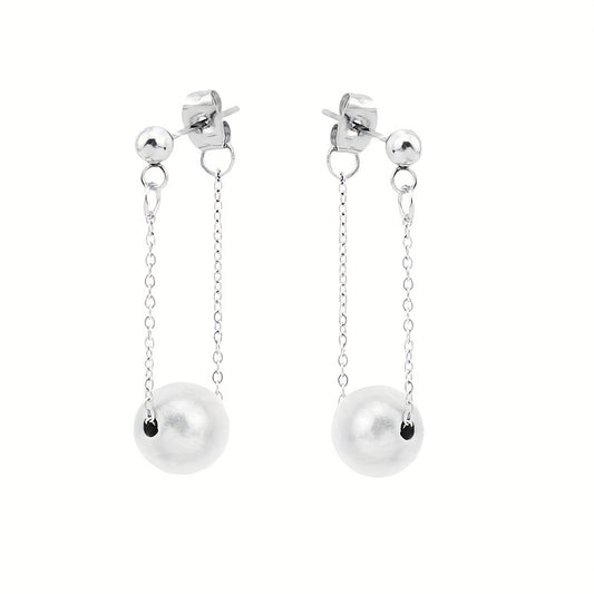 1 Pair Elegant Vacation Geometric Stainless Steel Artificial Pearls Drop Earrings