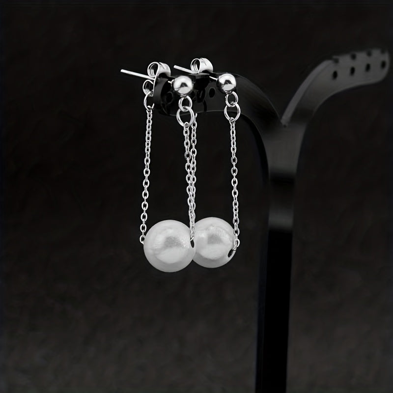 1 Pair Elegant Vacation Geometric Stainless Steel Artificial Pearls Drop Earrings