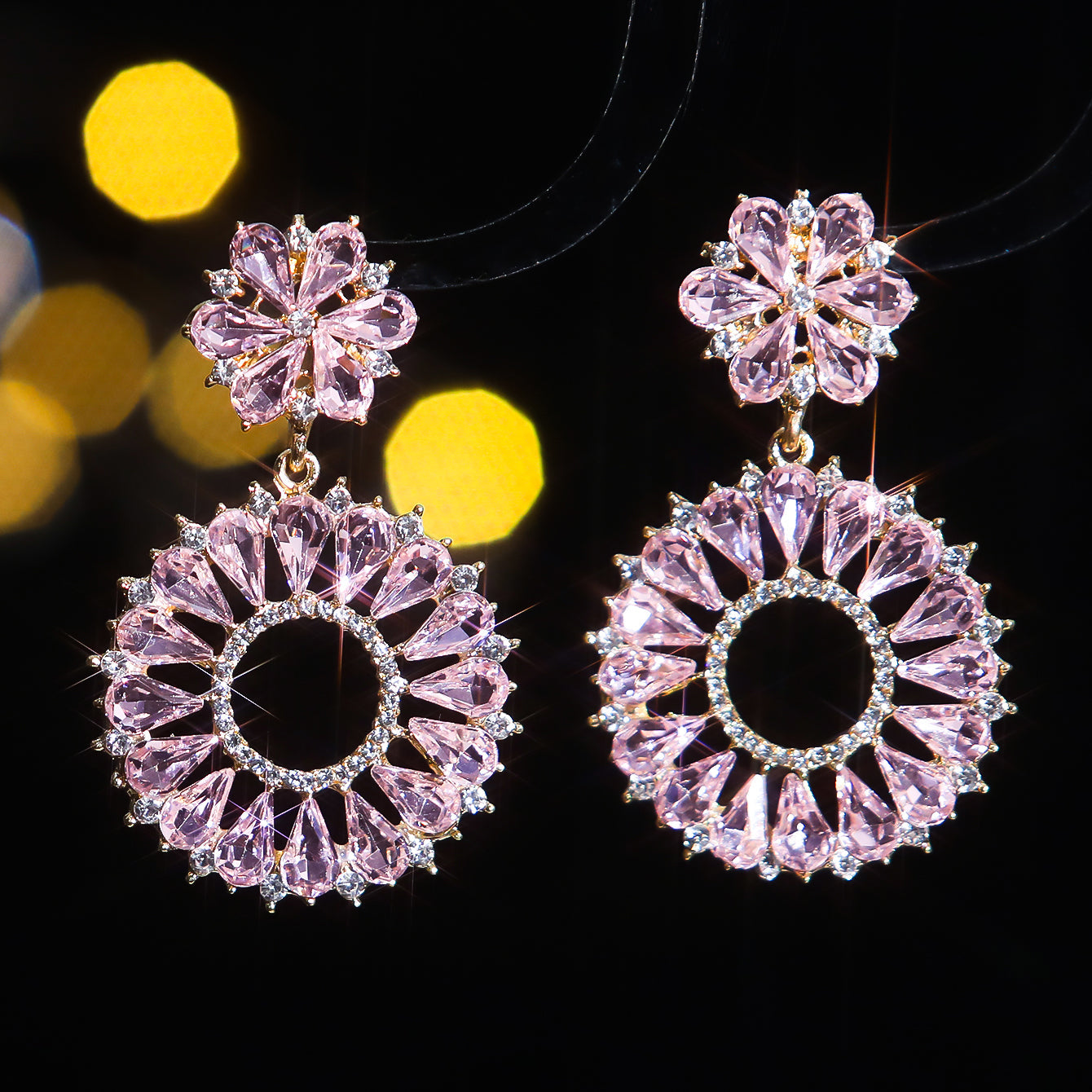 1 Pair Elegant Color Block Inlay Alloy Rhinestones Zircon Drop Earrings