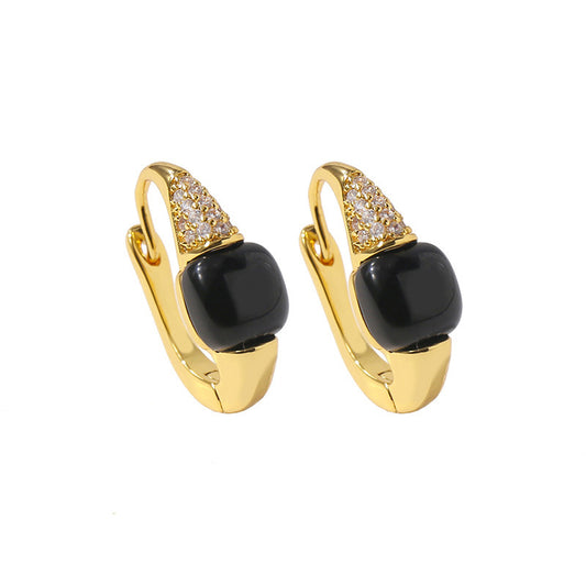 1 Pair Simple Style Square Artificial Gemstones Zircon Hoop Earrings