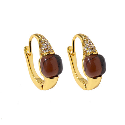 1 Pair Simple Style Square Artificial Gemstones Zircon Hoop Earrings