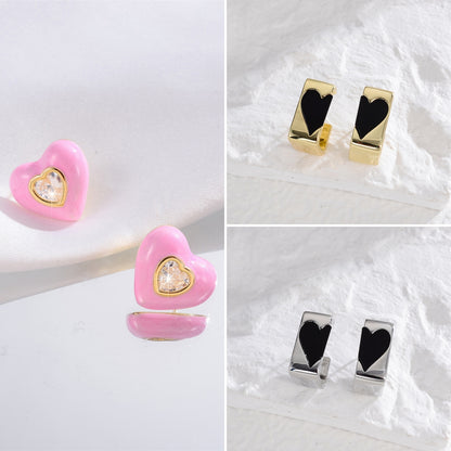 1 Pair Sweet Heart Shape Copper Zircon Ear Studs