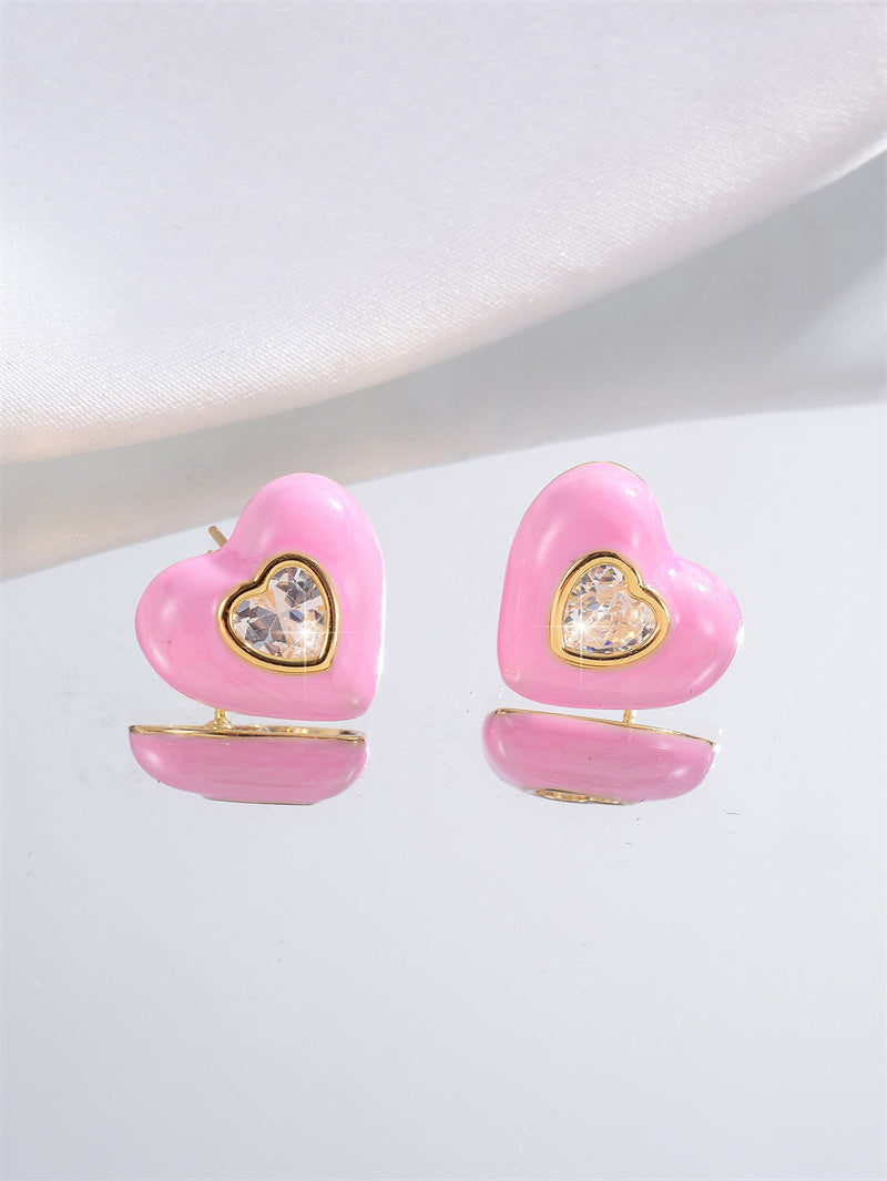 1 Pair Sweet Heart Shape Copper Zircon Ear Studs