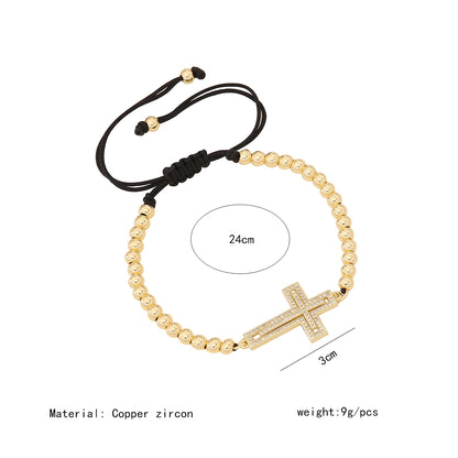 Simple Style Commute Cross Rope Brass Beaded Braid Inlay Zircon Women's Bracelets