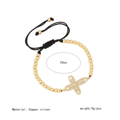Simple Style Commute Cross Rope Brass Beaded Braid Inlay Zircon Women's Bracelets