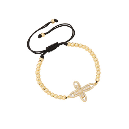Simple Style Commute Cross Rope Brass Beaded Braid Inlay Zircon Women's Bracelets