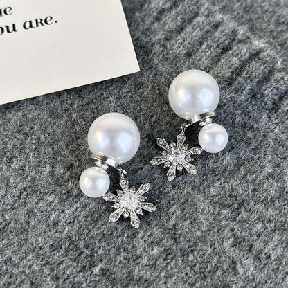 1 Pair Elegant Snowflake Imitation Pearl Alloy Drop Earrings