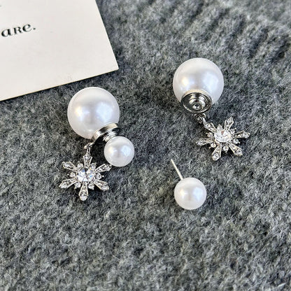 1 Pair Elegant Snowflake Imitation Pearl Alloy Drop Earrings