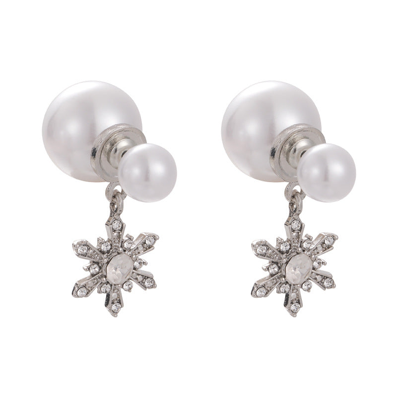 1 Pair Elegant Snowflake Imitation Pearl Alloy Drop Earrings