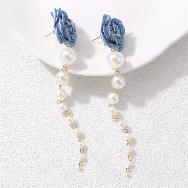 1 Pair Romantic Rose Alloy Cloth Drop Earrings