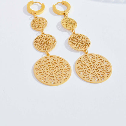 1 Pair Retro Geometric Plating Hollow Out Stainless Steel 18k Gold Plated Drop Earrings