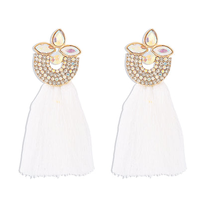 1 Pair Retro Vacation Geometric Tassel Alloy Rhinestones Drop Earrings