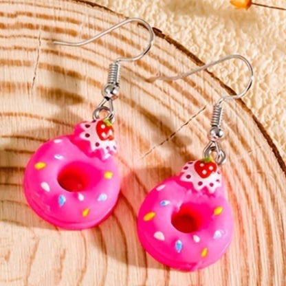 1 Pair Casual Sweet Donuts Resin Drop Earrings