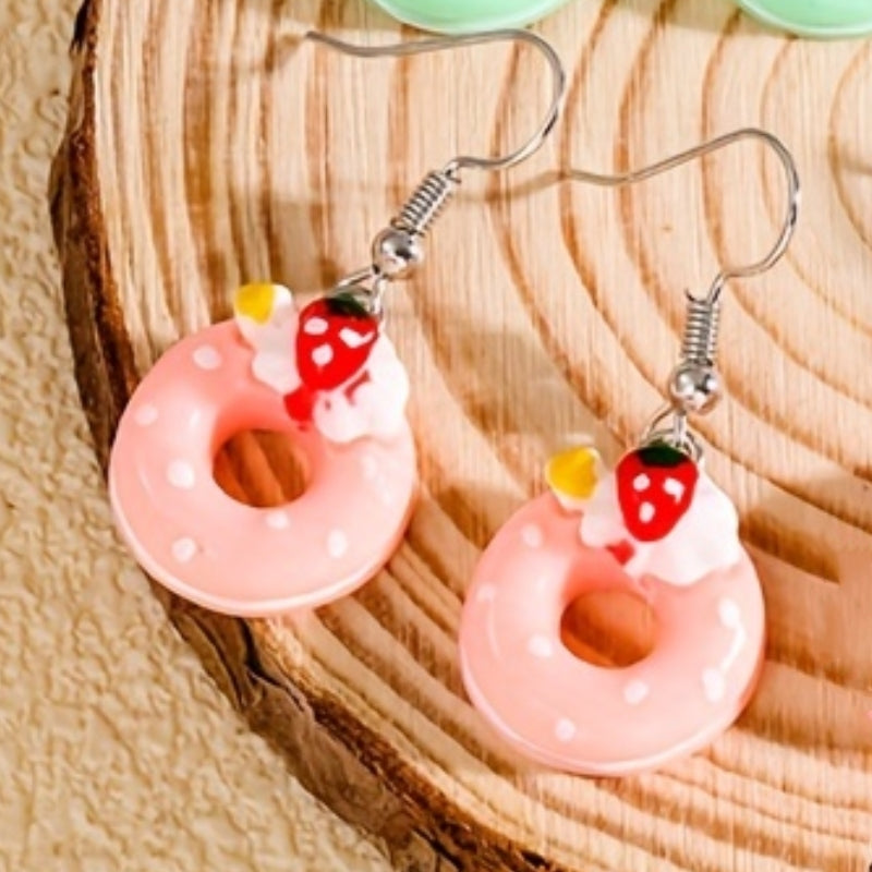 1 Pair Casual Sweet Donuts Resin Drop Earrings