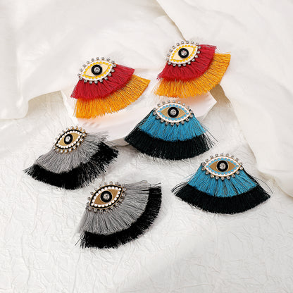 1 Pair Casual Vacation Eye Tassel Alloy Rhinestones Ear Studs