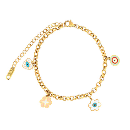 Casual Simple Style Classic Style Heart Shape Eye Flower Stainless Steel Titanium Steel Plating Inlay Resin Zircon Gold Plated Bracelets Earrings