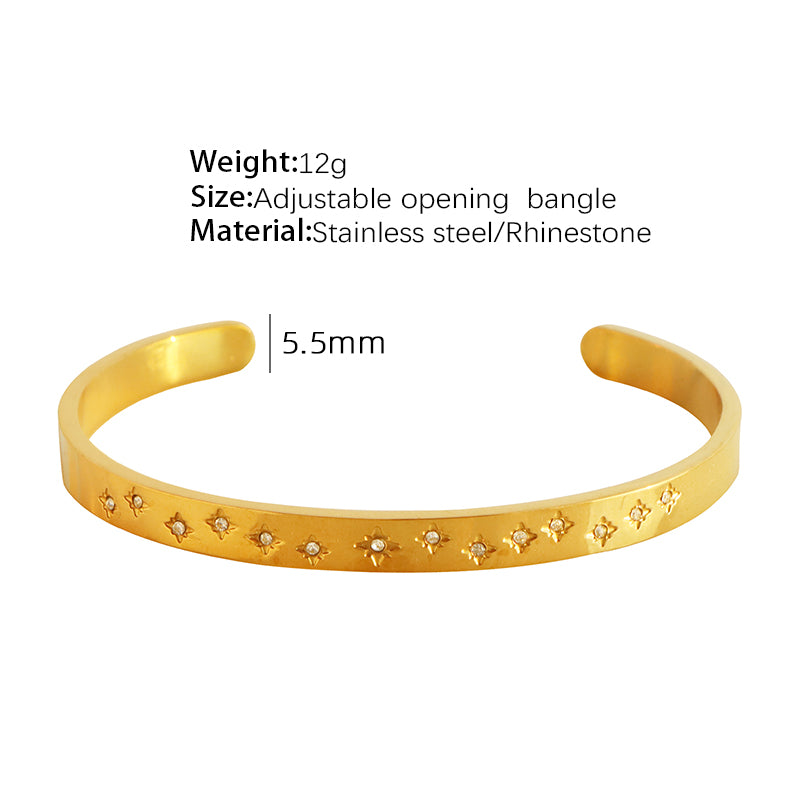 Vintage Style Simple Style Star Titanium Steel Plating Rhinestones 18k Gold Plated Bangle