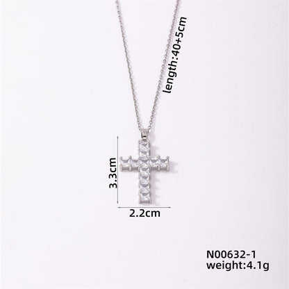 Simple Style Cross Stainless Steel Copper Plating Inlay Zircon Silver Plated Pendant Necklace