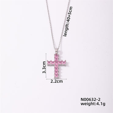 Simple Style Cross Stainless Steel Copper Plating Inlay Zircon Silver Plated Pendant Necklace
