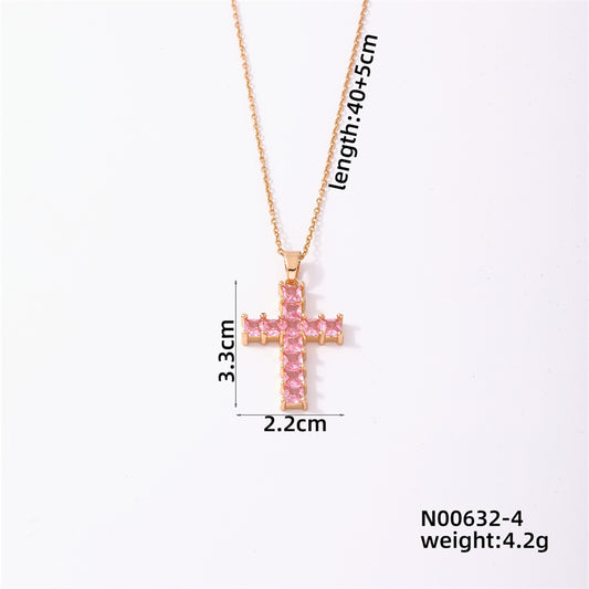 Simple Style Cross Stainless Steel Copper Plating Inlay Zircon Silver Plated Pendant Necklace