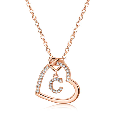 Elegant Letter Heart Shape Copper Plating Inlay Zircon 14k Gold Plated Pendant Necklace