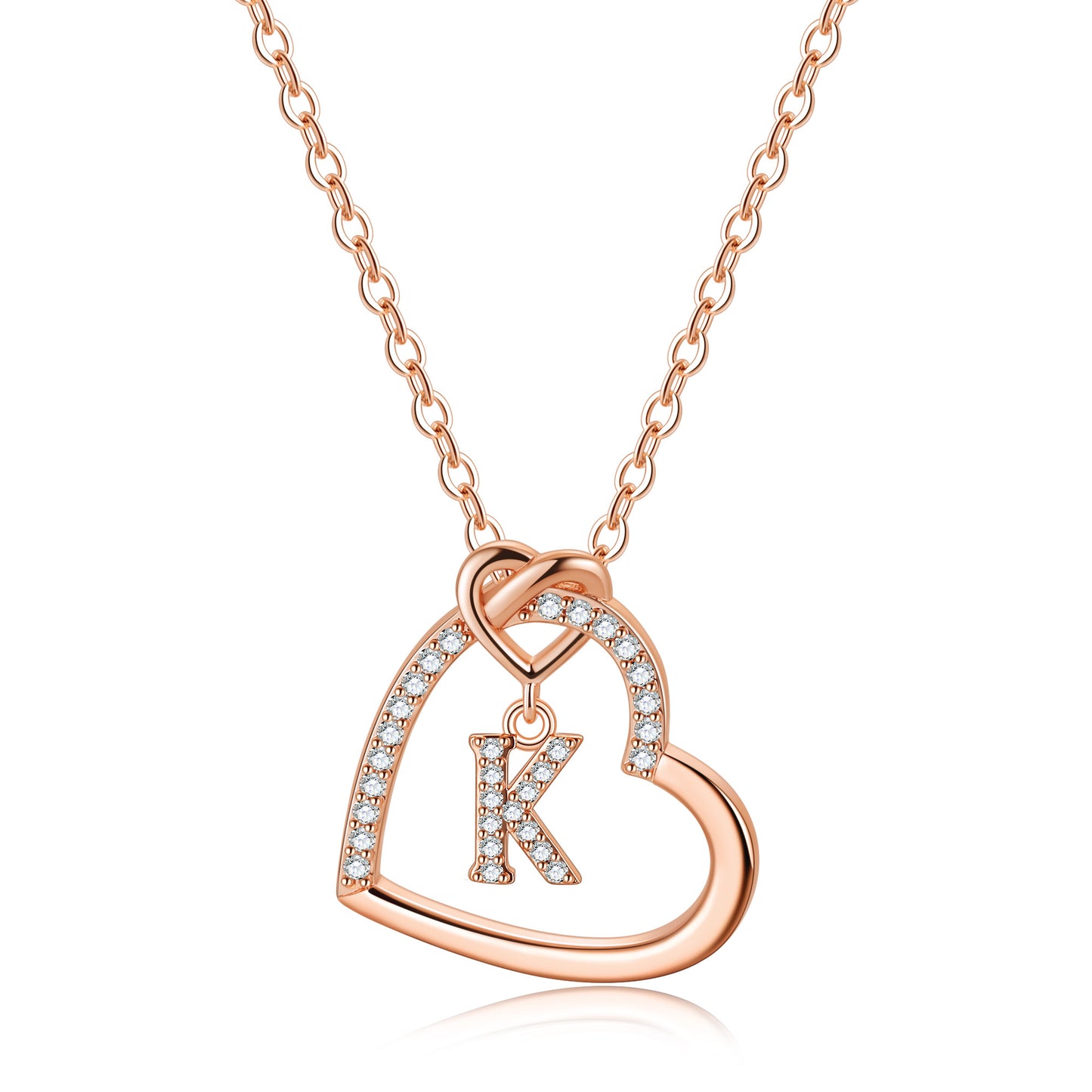 Elegant Letter Heart Shape Copper Plating Inlay Zircon 14k Gold Plated Pendant Necklace