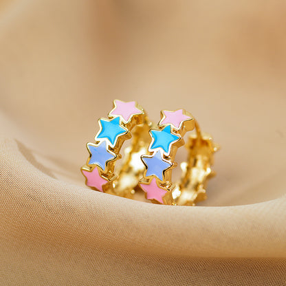 1 Pair Sweet Star Enamel Copper Earrings