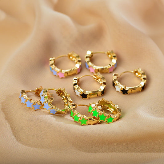1 Pair Sweet Star Enamel Copper Earrings