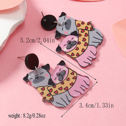 1 Pair Cute Dog Heart Shape Cat Arylic Silver Plated