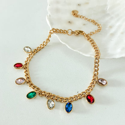 Ig Style Glam Shiny Water Droplets Heart Shape Stainless Steel Plating Inlay Zircon Gold Plated Bracelets