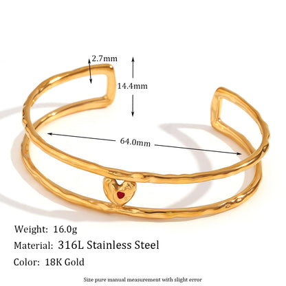 Retro Simple Style Heart Shape Stainless Steel Enamel Plating 18k Gold Plated Bangle