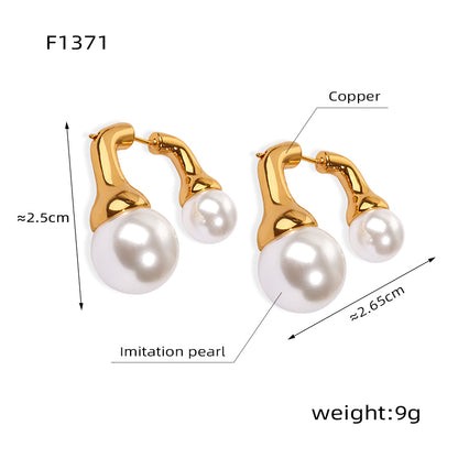 1 Pair Elegant Simple Style Geometric Plating Inlay Copper Artificial Pearls 18k Gold Plated Earrings