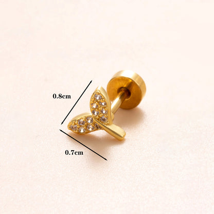 1 Piece Classic Style Insect Flower Polishing Plating Inlay Stainless Steel Copper Zircon 18k Gold Plated Ear Studs