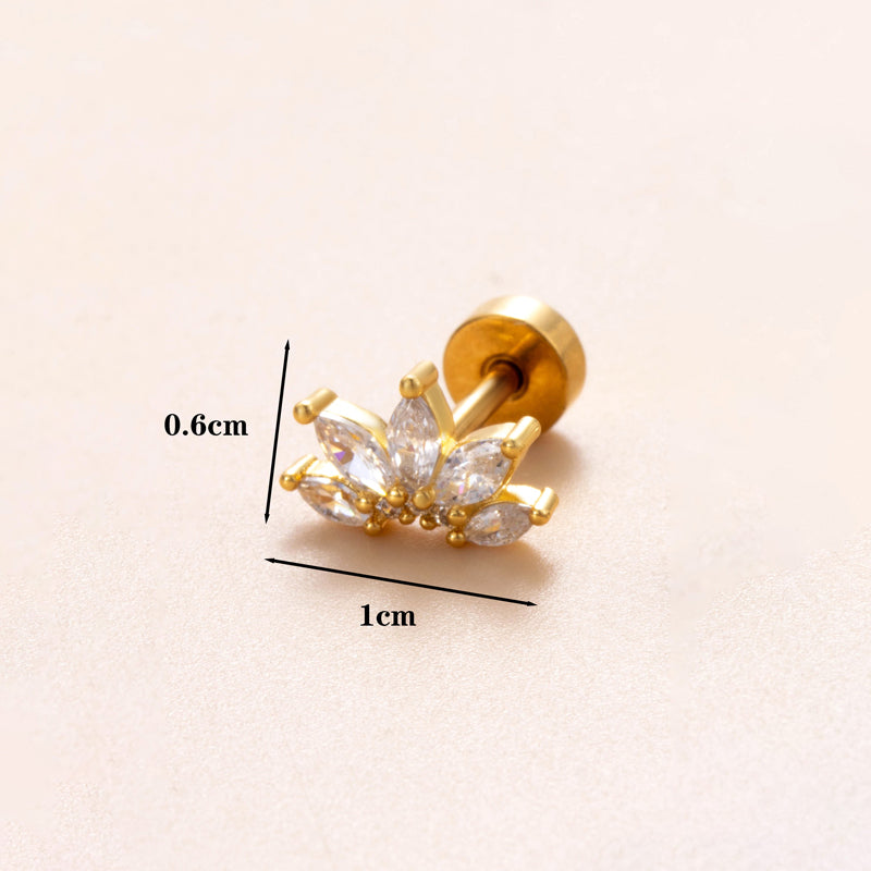 1 Piece Classic Style Insect Flower Polishing Plating Inlay Stainless Steel Copper Zircon 18k Gold Plated Ear Studs