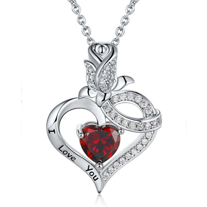 Elegant Simple Style Heart Shape Rose Copper Zircon White Gold Plated Pendant Necklace