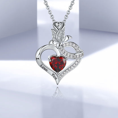 Elegant Simple Style Heart Shape Rose Copper Zircon White Gold Plated Pendant Necklace