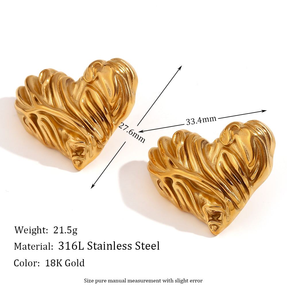 1 Pair Ig Style Vintage Style Heart Shape Plating Stainless Steel 18k Gold Plated Ear Studs