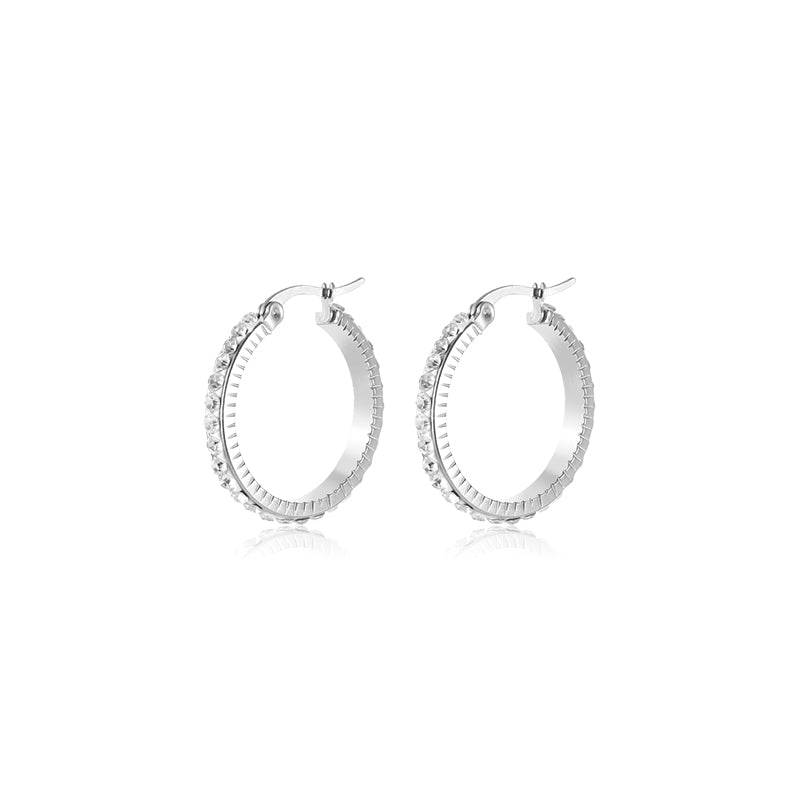 1 Pair Simple Style Classic Style Solid Color Plating Inlay Stainless Steel Artificial Diamond Hoop Earrings