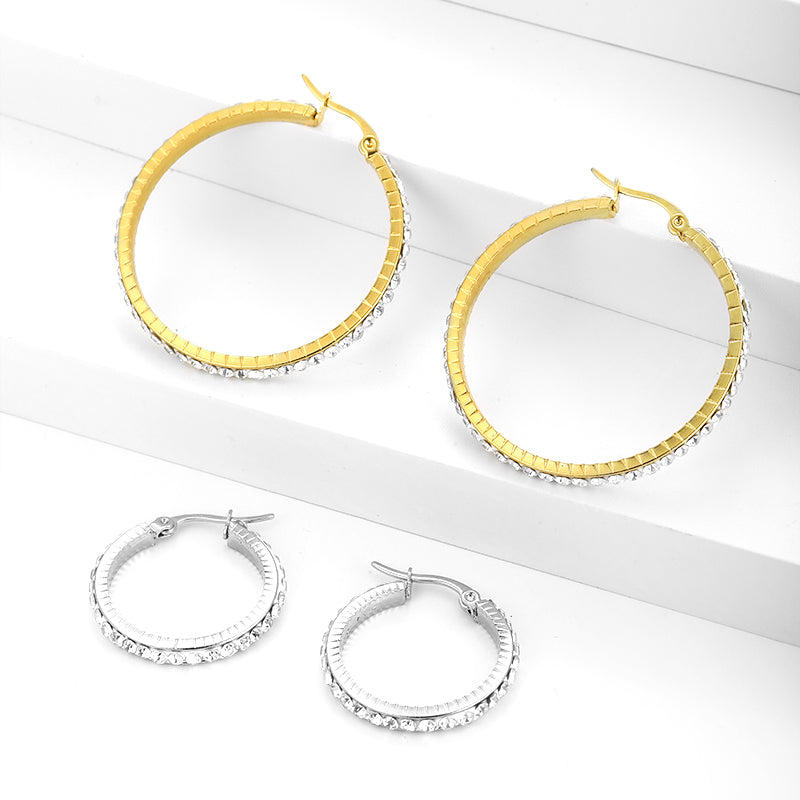 1 Pair Simple Style Classic Style Solid Color Plating Inlay Stainless Steel Artificial Diamond Hoop Earrings