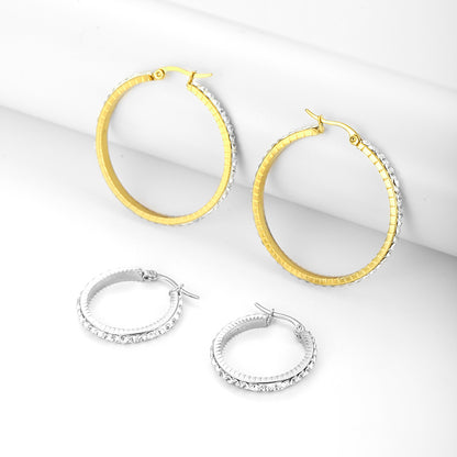 1 Pair Simple Style Classic Style Solid Color Plating Inlay Stainless Steel Artificial Diamond Hoop Earrings