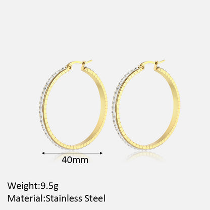 1 Pair Simple Style Classic Style Solid Color Plating Inlay Stainless Steel Artificial Diamond Hoop Earrings